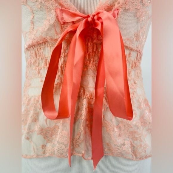 VTG Peach Sheer Lace Top | Coquette Boho Indie Sleaze Fairycore Balletcore Siren - Picture 4 of 13